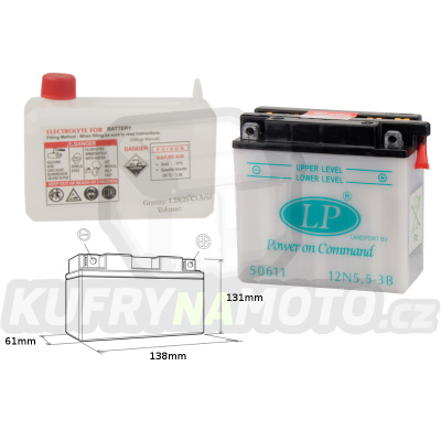 LANDPORT baterie 12N5,5-3B 12V 5,5AH 218X133X233 (s elektrolytem)