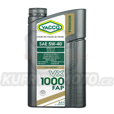 Motorový olej YACCO VX 1000 FAP 5W40, 2 L