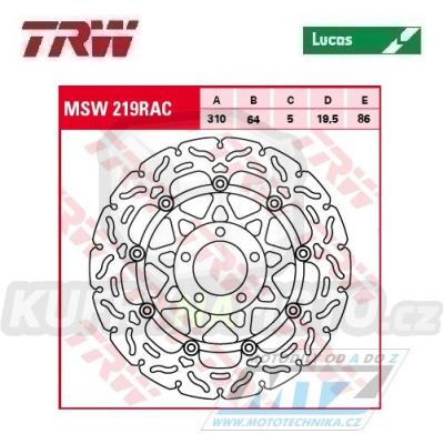 Kotouč brzdový plovoucí TRW MSW219RAC (310/64/5D) - zubatý design - Suzuki GSF250Bandit+GSF400Bandit+GS500E+GS500F+RF900R+GSF1200Bandit+GSX1200