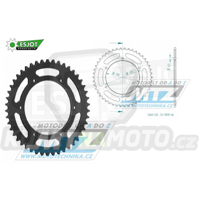 Rozeta ocelová (převodník) 1133-46zubů ESJOT 50-13039-46 - Motor Hispania 50 RX + Peugeot 50 XR6 + Aprilia 50 RS+50 RS4+50 SX + Derbi 50 GPR Racing+50 GPR Nude+50 Senda SM DRD Racing+50 Senda SM X-treme+50 Senda SM Racing + Gilera 50 SMT