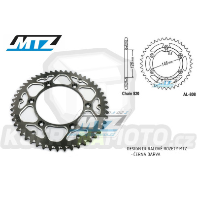Rozeta řetězová (převodník) Dural 0808-51zubů MTZ černá - Suzuki RM125 / 80-11+RM250 / 82-12+RMX250 / 89-00+RMZ250 / 07-20+RMZ450 / 05-20+RMX450Z / 10-19+DRZ250 / 01-07+DR350 / 96-99+DRZ400S / 00-20+DRZ400E / 00-07 + Kawasaki KLX400R / 03-04