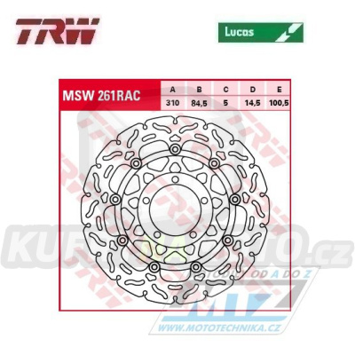 Kotouč brzdový plovoucí TRW MSW261RAC (310/84,5/5D) - zubatý design - Triumph Daytona600 / 03-04 + SpeedFour / 02-05+TT600 / 00-03 + Daytona675 / 06-13+Street triple675 / 08-12