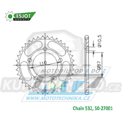 Rozeta ocelová (převodník) 27001-46zubů ESJOT 50-27001-46 - Suzuki GSXR1100 / 86-88