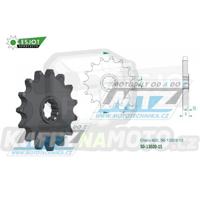 Kolečko řetězové (pastorek) 13020-15zubů ESJOT 50-13020-15 - Aprilia 50AF-1 Europa-Futura 420 / 92 + 50MX / 04-06 + 50RS Extrema 3V 420 / 92-94