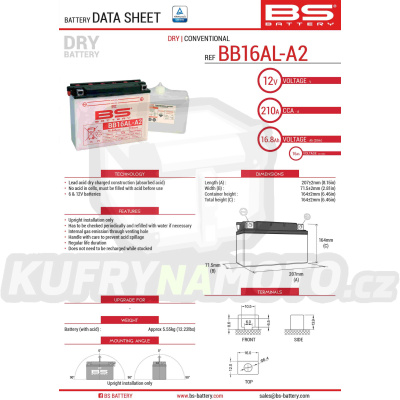 BS baterie moto BB16AL-A2 (YB16ALA2) 12V 16AH 205X71X164 s elektrolytem v balení - konvenční (175A) (3)