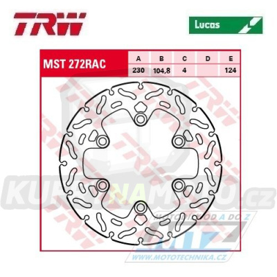Kotouč brzdový TRW MST272RAC (230/105/6D) - zubatý design - Husqvarna 401Svartpilen + 401Vitpilen + KTM Duke125 / 11-17+RC125 / 14 +Duke200 / 12-17 + RC200 / 14-17 + Duke250 / 17- + Duke390 / 13- + RC390 / 14-