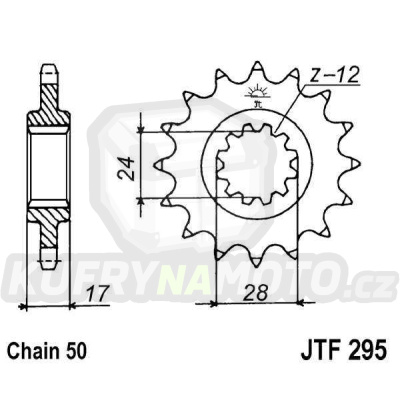 Řetězové kolečko JT JTF 295-15RB 15 zubů, 530 pogumované