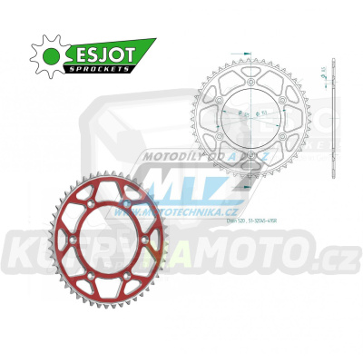 Rozeta řetězová (převodník) Dural 0210-49zubů ESJOT 51-32045-49SR - barva červená - Honda CR125+CR250+CR500 + CRF250R+CRF250X+CRF450R+CRF450X+CRF450RX+CRF450L + CRM250+CRF150F + CRF230F / 03-21 + XR250S+XL250S+XL250 + XR250R+XR400R / 96-04 + XR650R /