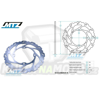 Kotouč brzdový MTZ nerezový - zubatý desing Wave - Kawasaki KX125+KX250+KXF250+KXF450 + KLX450