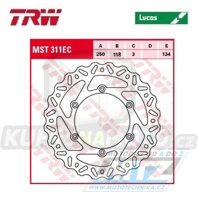 Kotouč brzdový TRW MST311EC (250/118/6D) - Suzuki RM125+RM250+RMX250 + DRZ400S+DRZ400E + Yamaha YZ125+YZ250+YZ250X+YZF250+YZF250X+YZF426+YZF450+YZF450X + WRF250+WR250+WRF426+WRF450