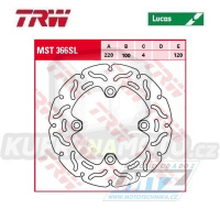 Kotouč brzdový TRW MST366SL (220/100/4D) - Kawasaki ZX6R Ninja / 98-16+ZX6RR Ninja / 03-05+ZX6R Ninja / 02-06+ER6F / 06-15+ER6N / 06-15+Versys 650 / 07-14+Z750 / 04-06+Z750S / 05-06+ZX9R Ninja / 98-03+Z1000+ZX10R / 04-10