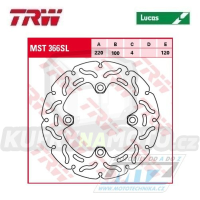 Kotouč brzdový TRW MST366SL (220/100/4D) - Kawasaki ZX6R Ninja / 98-16+ZX6RR Ninja / 03-05+ZX6R Ninja / 02-06+ER6F / 06-15+ER6N / 06-15+Versys 650 / 07-14+Z750 / 04-06+Z750S / 05-06+ZX9R Ninja / 98-03+Z1000+ZX10R / 04-10