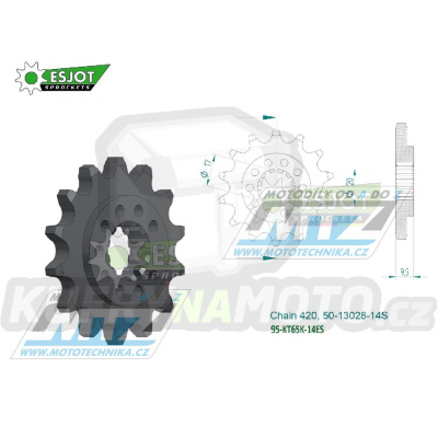 Kolečko řetězové (pastorek) 95-KT65K-14zubů ESJOT 50-13028-14S - KTM 65SX / 24-25 + Husqvarna TC65 / 24 + Gas-Gas MC65 / 24