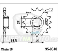 Kolečko řetězové (pastorek) 0340-16zubů MTZ - Honda CBX1000A ProLink / 80 + CBX1000 Pro Link / 80-82
