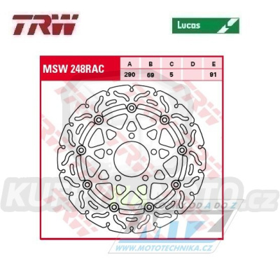 Kotouč brzdový plovoucí TRW MSW248RAC (290/69/5D) - zubatý design - Suzuki GSX600F+GSF650 Bandit+SV650+GSX750F + VZ1500Intruder + VLR1800