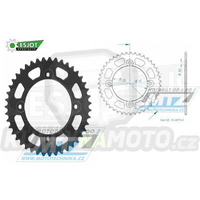 Rozeta ocelová (převodník) 32071-43zubů ESJOT 50-32071-43 - MZ Baghira Enduro 660+Mastiff Funbike 660 / 97-03