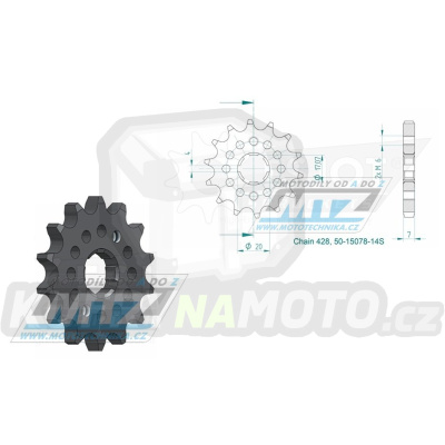 Kolečko řetězové (pastorek) 15078-14zubů ESJOT 50-15078-14S - SWM SM125 + 125SM+125RS + 125 Grand Milano + Varez 125 + 125Ace