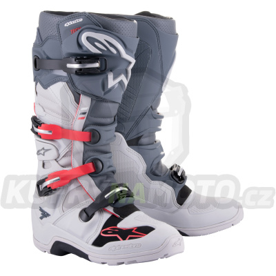 boty TECH 7 ENDURO, ALPINESTARS (šedá/červená fluo/černá) 2024