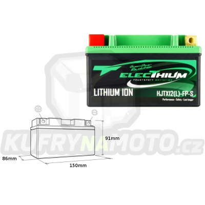 ELECTHIUM baterie lithiová s indikátorem nabítí HJTX12(L)-FP-S (150X86X91) (YTX12-BS, YT12A-BS, YB12B-B2) (váha 0,9KG)