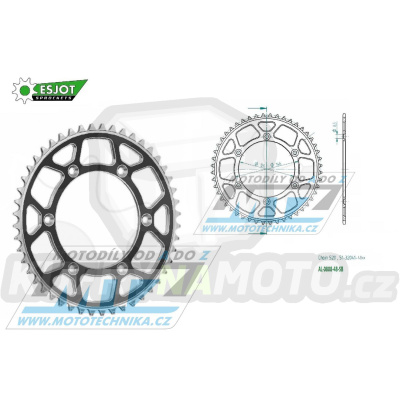 Rozeta řetězová (převodník) Dural 0808-48zubů ESJOT 51-32041-48SB - barva černá - Suzuki RM125 / 80-11+RM250 / 82-12+RMX250 / 89-00+RMZ250 / 07-20+RMZ450 / 05-20+RMX450Z / 10-19+DRZ250 / 01-07+DR350 / 96-99+DRZ400S / 00-20+DRZ400E / 00-07 + Kawa