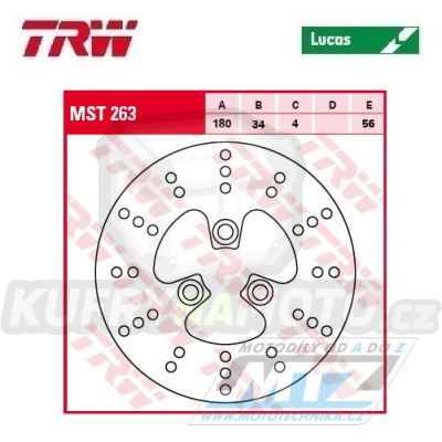 Kotouč brzdový TRW MST263 (180/34/3D) - Suzuki AP50 / 95-98 + AY50 Katana / 97-04 + TR50 / 97-00 + UF50 / 00-01 + UX50 / 99-00 + UG110 / 98-02 + AN125 / 95-00