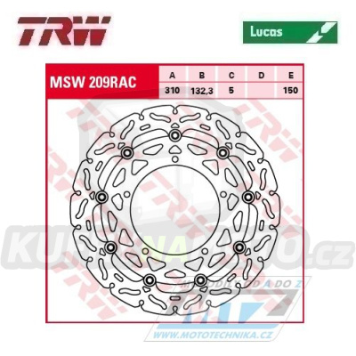 Kotouč brzdový plovoucí TRW MSW209RAC (310/132/5D) - zubatý design - Yamaha YZF R1 / 12-14
