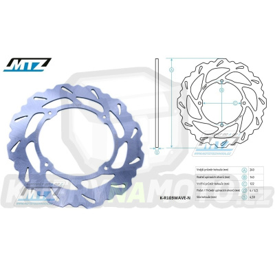 Kotouč brzdový MTZ nerezový - zubatý desing Wave - Honda CR125+CR250+CRF250+CRF450 + HM Honda CRE125+CRE-F125+CRE250R+CRE450+CRE-F490X