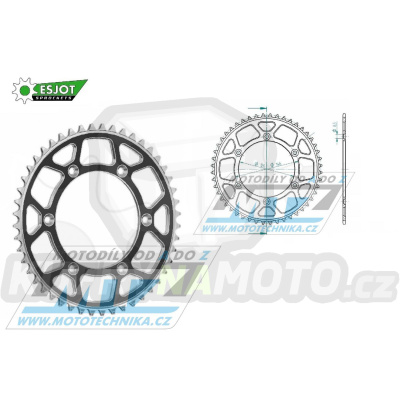 Rozeta řetězová (převodník) Dural 0808-49zubů ESJOT 51-32041-49SB - barva černá - Suzuki RM125 / 80-11+RM250 / 82-12+RMX250 / 89-00+RMZ250 / 07-20+RMZ450 / 05-20+RMX450Z / 10-19+DRZ250 / 01-07+DR350 / 96-99+DRZ400S / 00-20+DRZ400E / 00-07 + Kawa