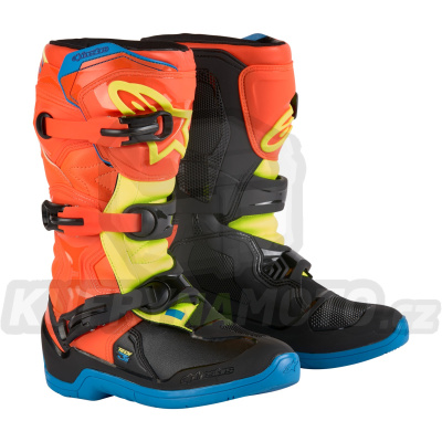 boty TECH 3S YOUTH, ALPINESTARS, dětské (oranžová fluo/modrá/žlutá fluo/černá) 2024