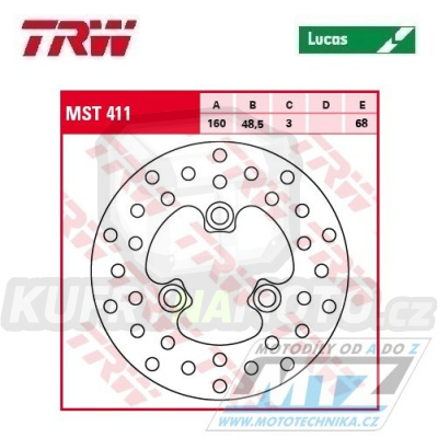 Kotouč brzdový TRW MST411(160/48,5/3D) - Suzuki LTR450 Quadracer / 06-12