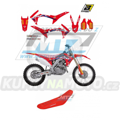 Polepy s potahem sedla (sada polepů a potah sedla Graphics) - Honda CRF250R / 14-17 + CRF450R / 13-16 - typ polepů Replica Team HRC