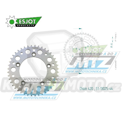 Rozeta řetězová (převodník) Dural 0894-44zubů ESJOT 51-13025-44 - barva stříbrná - KTM 65SX / 02-24 + 60SX / 97-01 + Husqvarna TC65 / 17-24 + Gas-Gas MC65