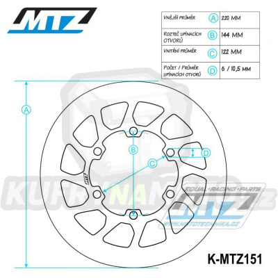 Kotouč brzdový nerezový (220/122/6D) - kulatý design - Honda CR125 / 86-88 + CR500 / 87-88