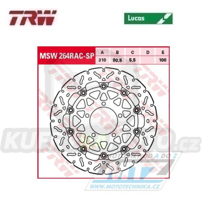 Kotouč brzdový plovoucí TRW MSW264RAC-SP (310/80,5/5D) - zubatý design - Kawasaki ZX-6R Ninja+Z800 + KLZ1000 Versys+Z1000+ZX-10R Ninja+GTR1400+ZZR1400