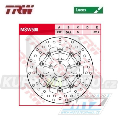 Kotouč brzdový plovoucí TRW MSW500 (292/56,4/5D) - kulatý design - Harley Davidson XL883+XL1200+FLHR+FLHRCI+FLHRI+FLHRS+FLHT + FLHTC+LHTCUI+FLHTI+FLHXI+FLSTC + FLSTCI+FLSTF+FLSTFI+FLSTI+FLSTS+FLSTSCI + +FLTRI+FXD+FXDCI+FXDI+FXDL+FXDS a další...
