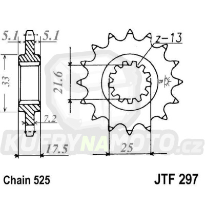 Řetězové kolečko JT JTF 297-15RB 15 zubů, 525 pogumované