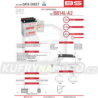 BS baterie moto BB14L-A2 (YB14L-A2) 12V 14AH 135X91X167 s elektrolytem v balení - konvenční (175A) (4)