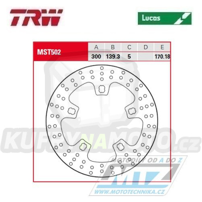 Kotouč brzdový TRW MST502 (300/139/5D) Harley Davidson FLHR+FLHRC+FLHT+FLHTC+FLHTCU+FLHX+FLTR+FLTRU+FLTRX + FLHTCUL+FLHTCUTG+FLHTK+FLHTKL+FLHXS+FLTRXS + FXBB+FXBR+FXFB + FLHTKSE