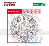Kotouč brzdový plovoucí TRW MSW211RAC (320/64/6D) - zubatý design - Aprilia+Benelli+Bimota+BMW+Cagiva+Ducati+KTM+Laverda+Morini+Moto Guzzi+Voxan+Yamaha