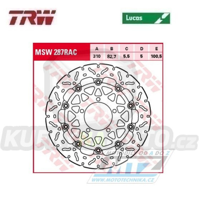 Kotouč brzdový plovoucí TRW MSW287RAC (310/82,7/5D) - zubatý design - Triumph Daytona675 / 13-16