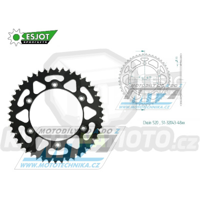 Rozeta řetězová (převodník) Dural 0822-48zubů ESJOT 51-32043-48SB - barva černá - Husqvarna CR+WR+TC+TE+WRE+TXC+SM+SMR + Suzuki DR350+DRZ400 + Cagiva WMX + Gas-Gas EC+ECF+XC+Ranger + Beta RR + Sherco SE+SEF + Rieju MR+XC+Ranger