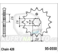 Kolečko řetězové (pastorek) 0550-15zubů MTZ - Yamaha DT80 LC + 105 Crypton R + T110 Crypton R + 115 Crypton R + 135 Crypton X