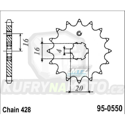 Kolečko řetězové (pastorek) 0550-15zubů MTZ - Yamaha DT80 LC + 105 Crypton R + T110 Crypton R + 115 Crypton R + 135 Crypton X