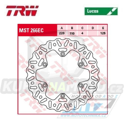 Kotouč brzdový TRW MST266EC (220/110/6D) - KTM SX+SXF+EXC+EXCF+EXCR+GS+MXC+LC4+SC+SMR+SXS+SXC+XC+XCF+XCW + Husaberg FE+FS+FX+FC+TE + Husqvarna FC+FE+TC+TE