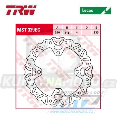 Kotouč brzdový TRW MST339EC (240/115/4D) - zubatý desing - Kawasaki KX125 / 03-08 + KX250 / 03-08 + KXF250 / 04-19+21-24 + KXF450 / 06-18 + KLX450R / 08-21 + Suzuki RMZ250 / 04-06