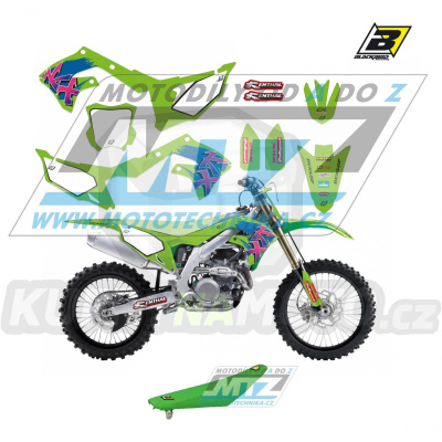 Polepy s potahem sedla včetně polepů číslových tabulek (sada polepů a potah sedla Complete) - Kawasaki KXF250 / 21-23 + KXF450 / 19-23 - typ polepů Retro