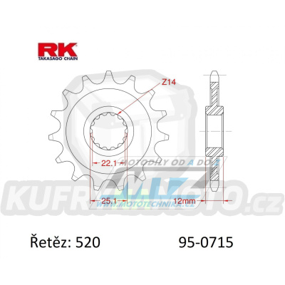 Kolečko řetězové (pastorek) 0715-12zubů RK - Gas-Gas EC200+EC250+EC300 + ECF400+ECF450+EC515 + FSE400+FSE450+SM400+SM450+SM515 + Rieju MR200+MR250+MR300