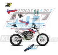 Polepy s potahem sedla včetně polepů číslových tabulek (sada polepů a potah sedla Complete) - KTM EXC / 20-23 + SX+SXF / 19-22 - typ polepů Retro