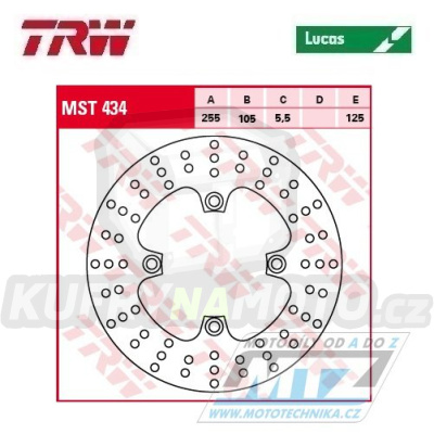 Kotouč brzdový TRW MST434 (255/105/4D) - Triumph Tiger800 + America865+Bonneville865+Thruxton865 + 900Bonneville+900Sprint+1050SpeedTriple+1050Sprint+1050Tiger