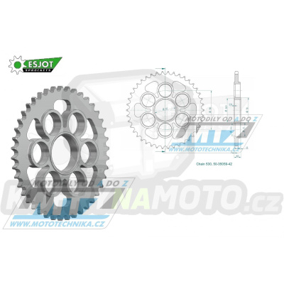 Rozeta ocelová (převodník) 35059-42zubů ESJOT 50-35059-42 - Ducati 1200 Multistrada (S) / 11-16 + 1260 Multistrada ABS Pikes Peak / 18-20